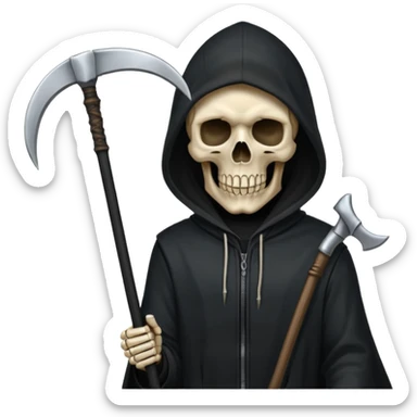zoomed black hood skull scythe sticker