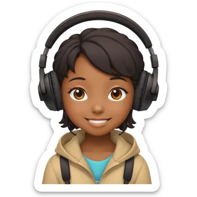 chibi anime black girl smiling with head phones on sticker