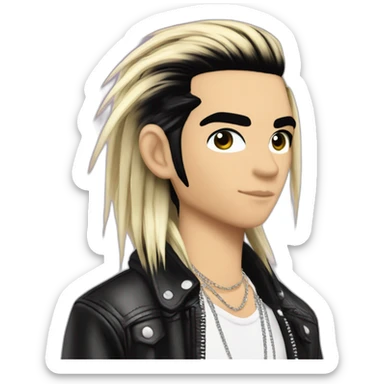 Bill Kaulitz black hair down with blonde highlights emo 2000s hairspray skunk hair sticker