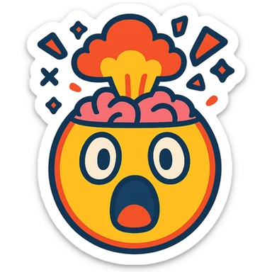 shocked emoji with an exploding brain, vibrant toon style sticker