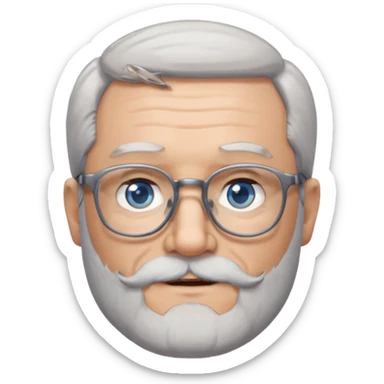 Create me an emoji of an old man. Gray short size hair. Gray full beard. Squarer Glasses. Blue eyes. Little smile sticker