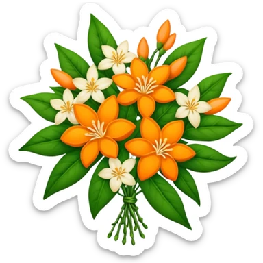 big bouquet Orange Jasmine, luxuriant, stem, leaf sticker