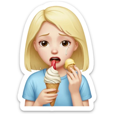 a crying girl eating ice cream after heartbreak sticker