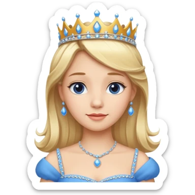 Princess in Blue Dress with Tiara, Blonde Hair sticker