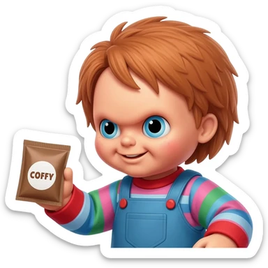 Chucky Doll packet of coffee sticker