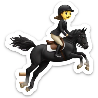 Girl riding black horse over a jump in an English saddle sticker