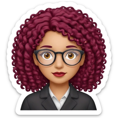 hispanic women with brown eyes and clear glasses and burgundy curly hair sticker