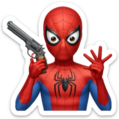spiderman holding a gun to the side of his head sticker