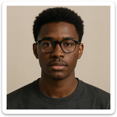 young African man with eye glasses, neutral expression, simple background sticker