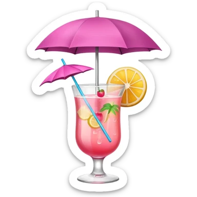 tropical drink in a pink glass with an umbrella, refreshing summer feel sticker