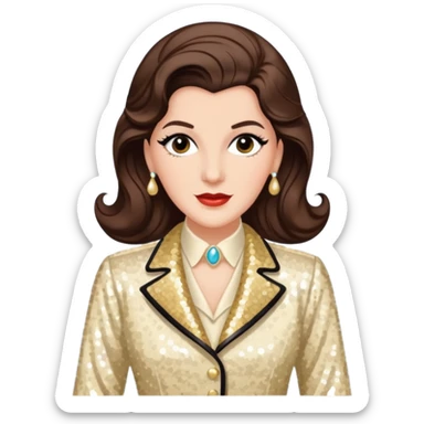 Maxene Andrews from The Andrews Sisters with long dark brown hair, cream sequin outfit sticker