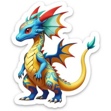 cool exotic fantasy-creature-Fakémon-Pokémon, full body, with markings sticker
