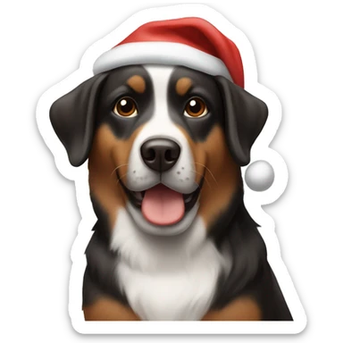 brown and black dog in a christmas hat next to present  sticker