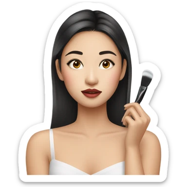 Pretty Asian girl doing her makeup  sticker