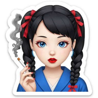 japanese schoolgirl with black twintails and blue eyes smoking a joint sticker