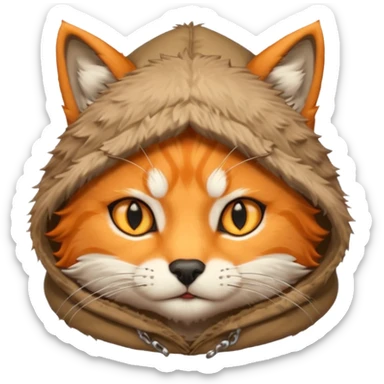 The emoji orange cat with a wolf's hood on its head
 sticker