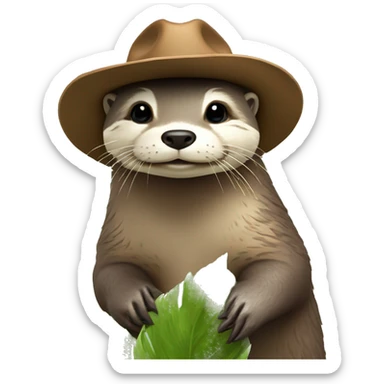 loutre avec un chapeau de cowboy sur une plante sticker
