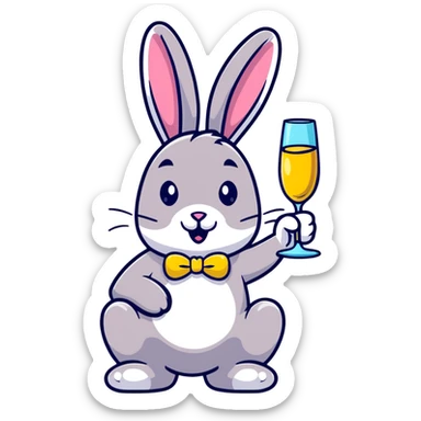 Fancy Easter bunny with champagne glass sticker