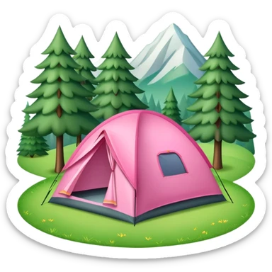 pink camping tent on green grass with trees sticker