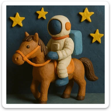 astronaut on horseback with stars in background sticker