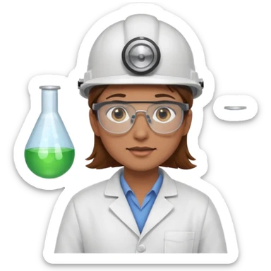 Ingeniera quimica con delantal, casco de seguridad y gafas de seguridad, castaña de ojos claros sticker