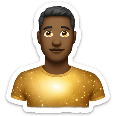 Person wearing t shirt filled with golden galaxies sticker