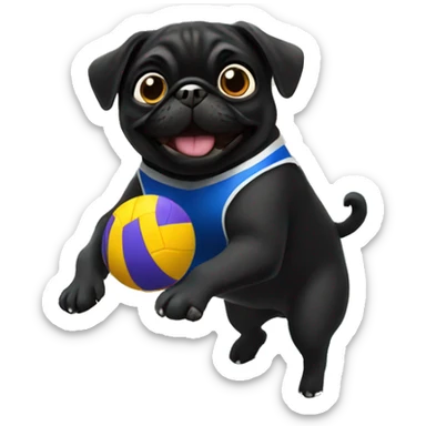 Black pug playing volleyball sticker
