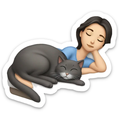 Brunette girl  sleeping with grey cat  sticker