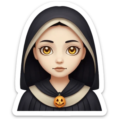 Stylized cult cartoon girl emoji, eerie-cute aesthetic, symmetrical design, subtle spooky vibe, glowing eyes, saying “AMILK”, bold graphic icon sticker