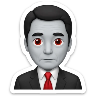 old man lawyer  yeras wear black suti with red tie, with black hear sticker