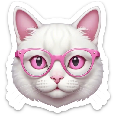 White cat wearing a pink glasses  sticker