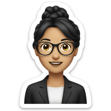 A girl with black bun hair wearing glasses sticker