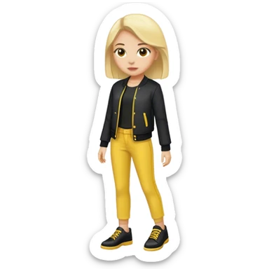 girl with yellow pants and black shoes on with black jacket  sticker