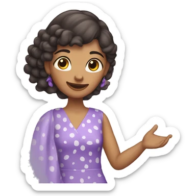 A woman with lavender kurti white spots saying bye sticker
