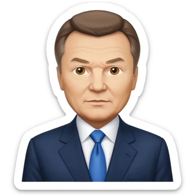 emoji-style close-up of Viktor Yanukovych, Ukrainian ex-president, with a formal look and distinctive face, iPhone emoji style sticker