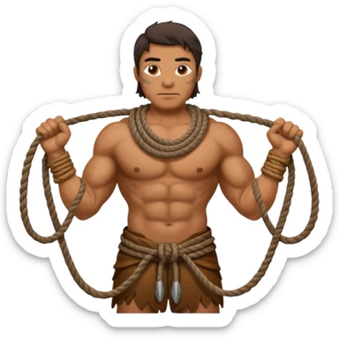 Ancient  man with animal skin clothes with ropes in hand sticker