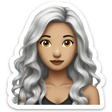 beautiful girl, with arm tattoos, with long black hair, wavy hair, chinese, with laptop sticker