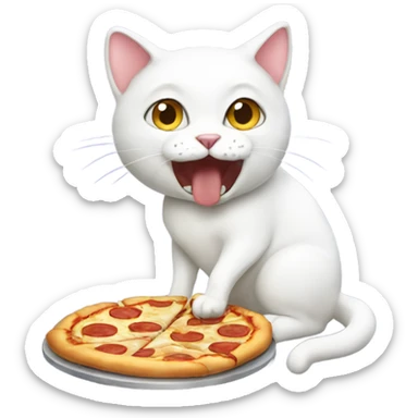 white cat eating pizza sticker