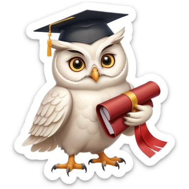 happy white Owl dancing with graduation hat and diploma in claws sticker