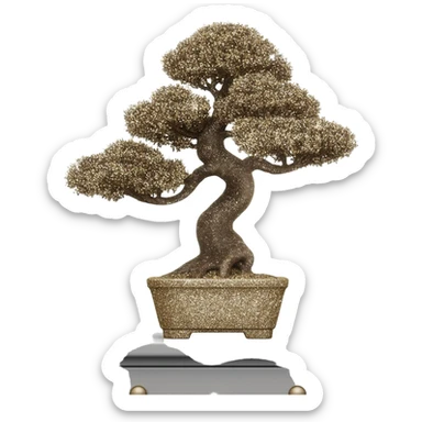 Shiny sparkly glittery beautiful elegant pretty precious divine Japanese bonsai tree in a pot on a dresser beautiful aesthetic scenery  sticker