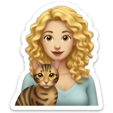curly-blonde-woman-with-cat-bengal sticker