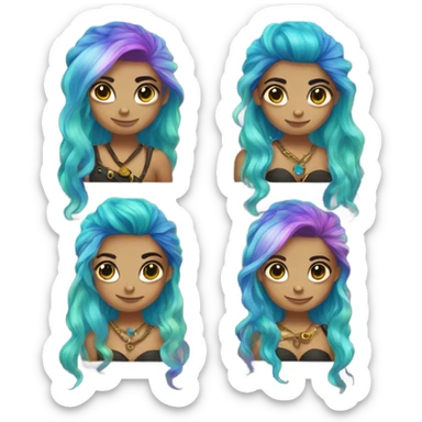 rainbow hair mermaid black eyed pirate sticker