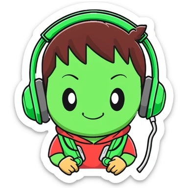 Green Luffy and green Alastor wearing headphones listening to music together sticker