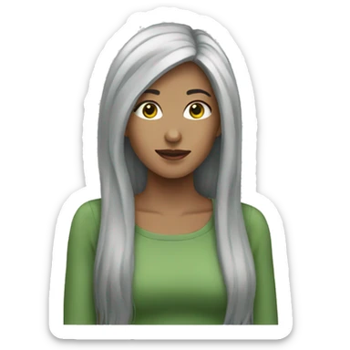 woman long grey hair green eys sticker