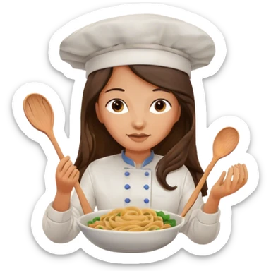 Long hair brunette chef making pasta dish sticker