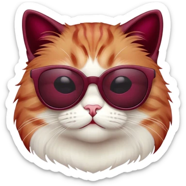 Cat with sunglasses in burgundy color sticker