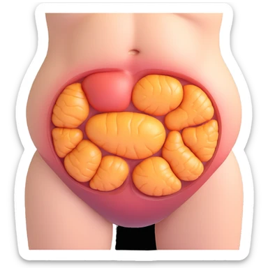 realistic abdomen with accumulation of stubborn fat, 3D realistic style, transparency effect showing compact adipocytes, scientific atmosphere sticker