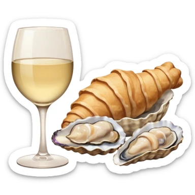 French cuisine humanless avatar in clean emoji-style illustration. 1 Croissant, oysters and wine glass, soft beige tones, simple shapes, flat design, refined and cozy. sticker