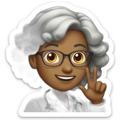 female african middle aged doctor waving and smiling sticker