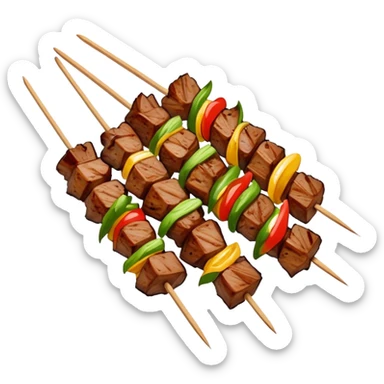 Inner Mongolia lamb skewers with cumin, simplified emoji style with bold outlines and bright colors, cartoon style grilled meat on sticks sticker